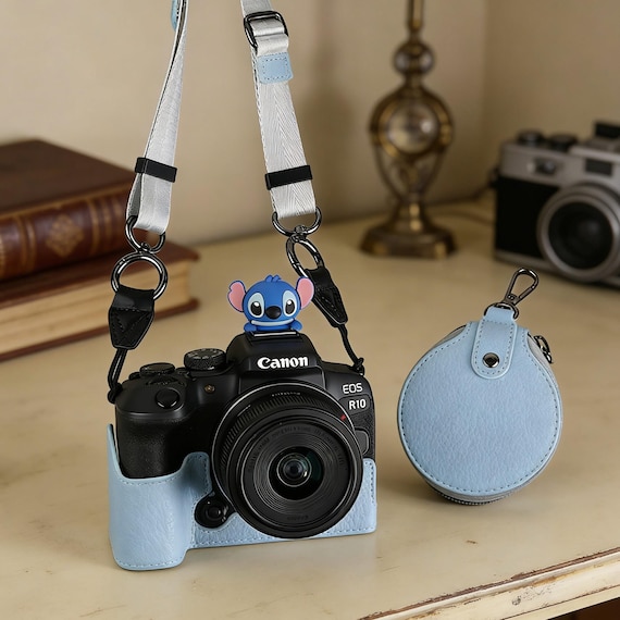 Vintage Leather Camera Case for Canon EOS R10 R50 R100, Half Body Protective Cover with Shoulder Strap & SD Card Pouch
