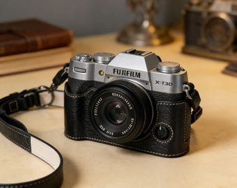 Funda de cuero vintage para cámara Fujifilm XT10, X-T20, X-T30, X-T30 II y X-T30 III con correa.