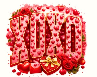 XOXO Valentine PNG Design | Valentine’s Day Digital Download | Love PNG with Hearts