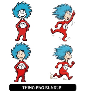 Thing PNG Bundle, Funny Red Character Clipart Set, Thing 1 2 3 4 Inspired Design, Kids Party Shirt Print, Sublimation PNG, Instant Download