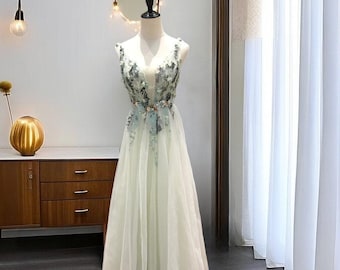 3D Pearl Flower Mermaid Prom Dress, Shinning Sequin Evening Gown