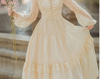 French Fairy Princess Dress, Victorian Lace, Formal Gown