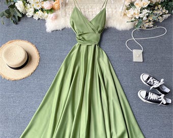 Satin Slip Dress, Milkmaid Cottagecore Wedding Guest Dress