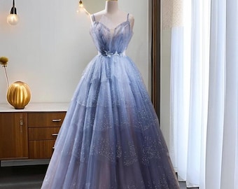 Blue Starry Sky Evening Gown, Fairy Suspender Dress