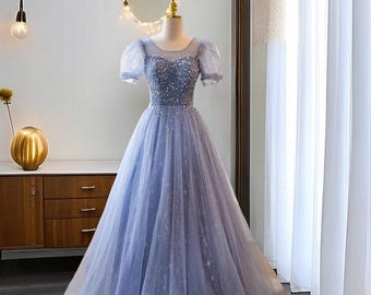 Blue Stray Sky Ball Gown, Shimmering Evening Dress