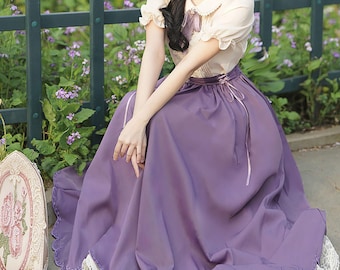 French Lace Cottagecore Dress, Victorian Academia 2 Piece Set