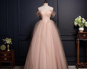 Fairy Pink Princess Prom Dress, Elegant Evening Ball Gown