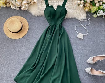 Satin Slip Dress, Milkmaid Backless Gown, Cottagecore Wedding Guest Dress