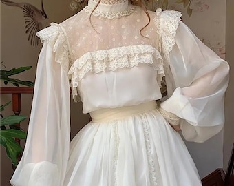 Lace Chiffon Princess Dress, Long Sleeve Tulle Fairy Gown