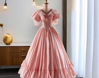 Pink Tutu Evening Dress, French Princess Gown, Graduation Ceremony