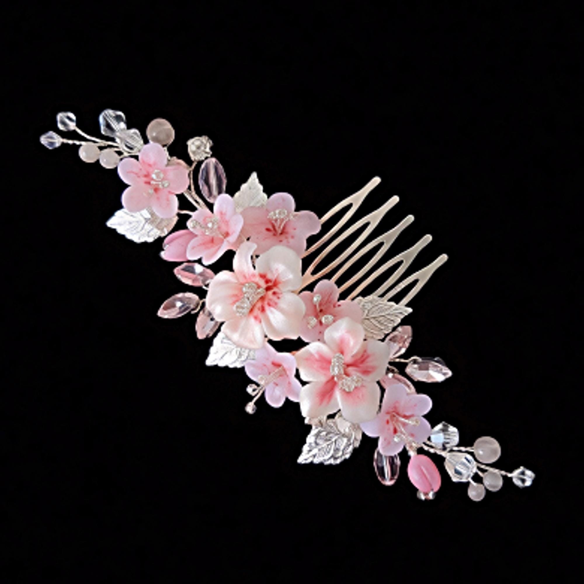 Gorgeous ~Handmade~ Cherry Blossom Hairpin- one of a kind- Pink and Gold- New- cherry-blossom-crystal-hair-  main image 4