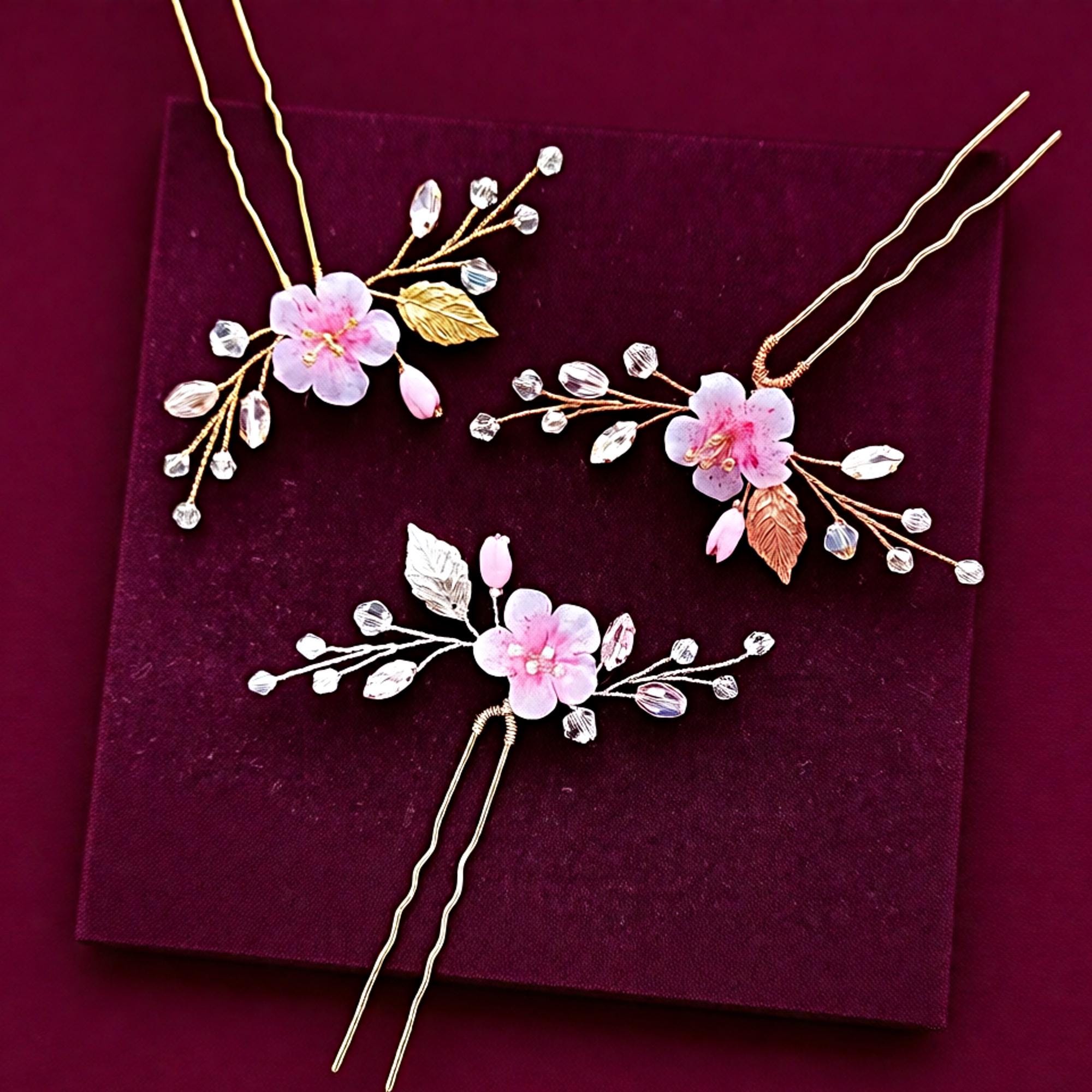 Cherry Blossom Bridal Hair Pin, Pink Sakura Wedding Hair Piece, Blush Flower Accessories