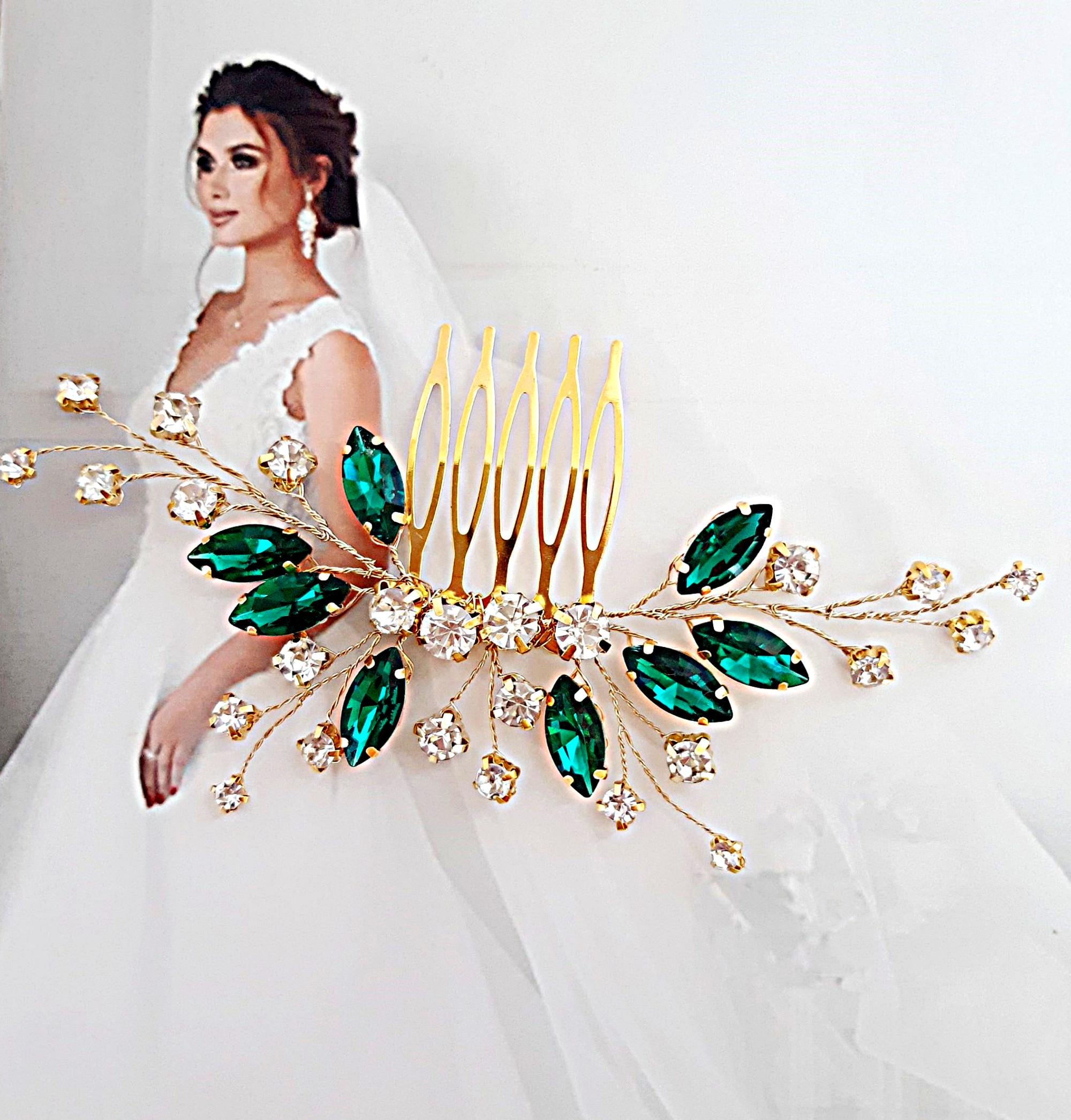 Emerald Green Bridal Hair Comb: Crystal Rhinestone Wedding Hairpiece ...