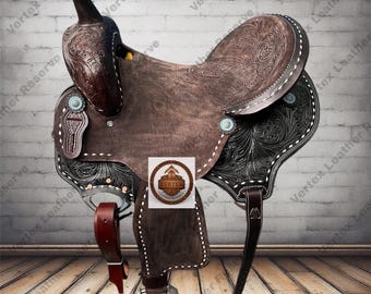 AD SADDLER Barrel Racing Selle de cheval en bois fabriquée à la main en cuir de qualité supérieure confortable pour cheval équitation sculptée Taille : 25,4 à 45,7 cm (Module_07, 15