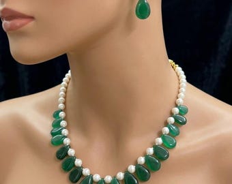 Colorful Pearl Beaded Necklace for Women, Multicolor Stone Statement Necklace Set