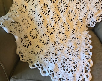 Heirloom Crochet Baby Blanket | Handmade Christening Blanket | White Baby Shower Gift | Vintage Style Nursery Blanket | Keepsake Baby Afghan