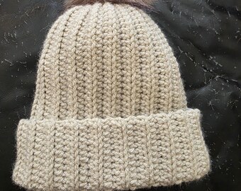 Mushroom Adult Hat with Removable Pom Pom