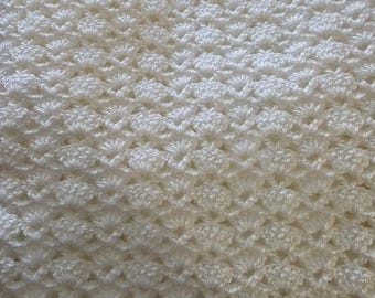 Heirloom Shells Christening Blanket | Handmade Crochet Baby Blanket | Baptism Gift | White Baby Shower Keepsake