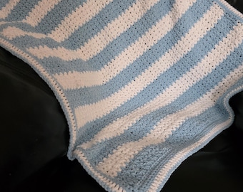 Ultra Soft Blue and White Crochet Baby Blanket