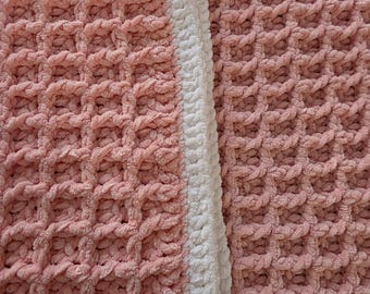 Ultra Soft Pretty Peach Waffle Crochet Baby Blanket