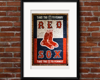 Baseball photo, Take the T to Fenway painted on bricks, Boston Red Sox, ballpark art