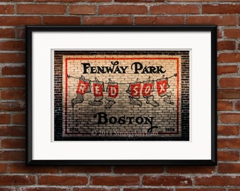 Baseball photo Fenway Park painted on bricks, Boston Red Sox, ballpark art