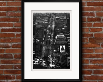 Boston, Citgo Sign in black and white, Red Sox fan, view of Commonwealth Ave from Prudential Center, BU dorm or office art, StrongylosPhoto