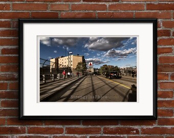 Citgo sign in Boston, blue sky with clouds, cityscape photography, StrongylosPhoto, fine art color photo