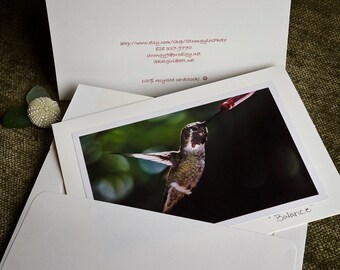 photography handmade card eco friendly paper Hummingbird photo 5x7 card bird in flight StrongylosPhoto