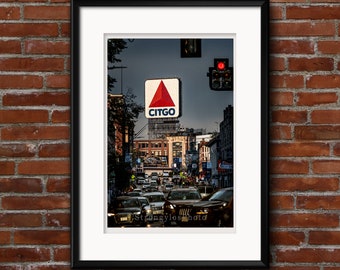 Streets of Boston, Landmark Citgo sign, cityscape photography, StrongylosPhoto