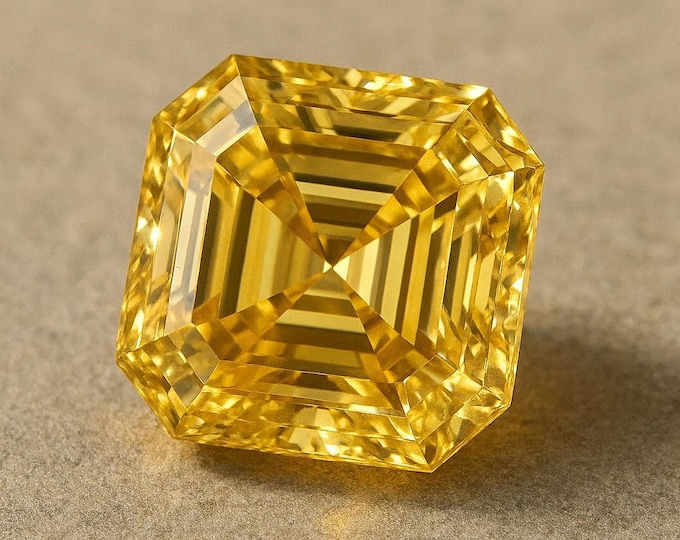 3 Carat Asscher Cut Yellow Diamond Loose Vintage Sparkle Jewelry Making Stone