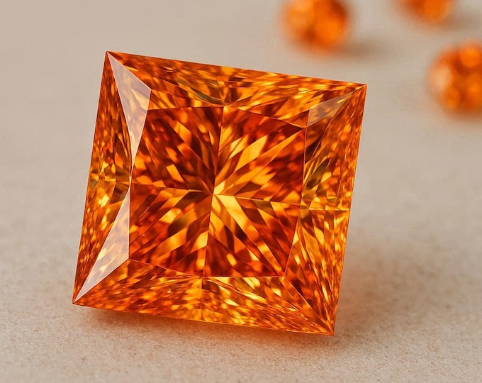 5 Carat Princess Cut Orange Diamond Loose Brilliant Sparkle Jewelry Making Gemstone