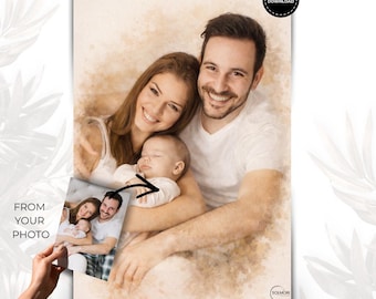 Personalisiertes Familien Wandbild nach Foto, Aquarell Poster Eltern & Kind, moderner Kunstdruck, digitale Lieferung in 48h