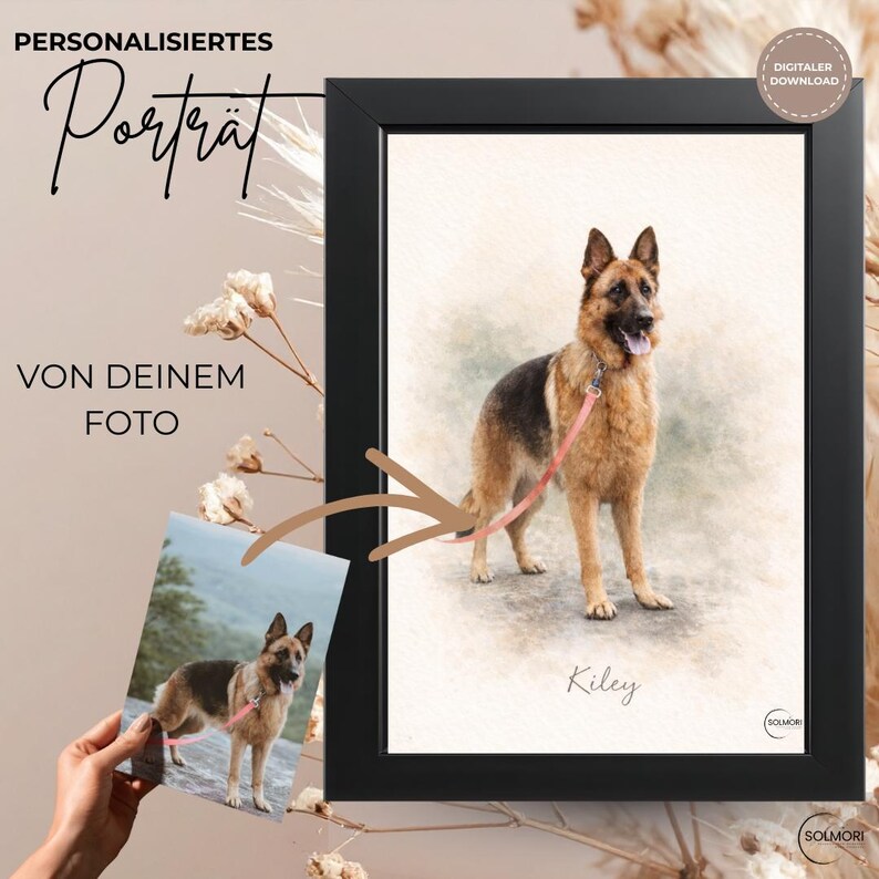Individuelles Hunde-Porträt nach Foto, personalisierte Tierkunst, Erinnerungsgeschenk, gezeichnet im Hand-Illustrationsstil, digital in 48h image 2