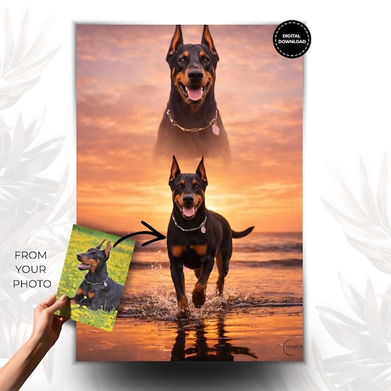 Personalisiertes Hunde-Porträt nach Foto, realistisch, warmes Erinnerungs-Geschenk, Wanddeko zum Ausdrucken, Lieferung in 48 Stunden
