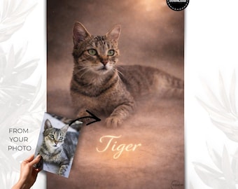 Kattenportret op maat | Gepersonaliseerde huisdierkunst van je foto, geleverd binnen 48 uur, realistische muurafdruk, herdenkingscadeau, digitale download