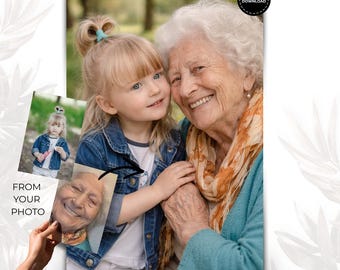 Personalisiertes Familienporträt aus 2 Fotos, realistischer Fotomix als Geschenk, digital druck, innerhalb 48 Stunden