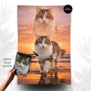 Gepersonaliseerd katten-herdenkingsportret van foto – Dieren herinneringskunst, emotioneel zonsondergang-eerbetoon, digitale download