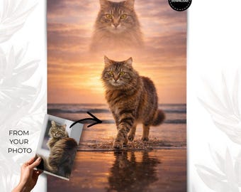 Personalisierte Katzenzeichnung nach Foto, digitales Erinnerungsbild, Geschenk für Katzenliebhaber, druckbare Wanddeko, Lieferung in 48h