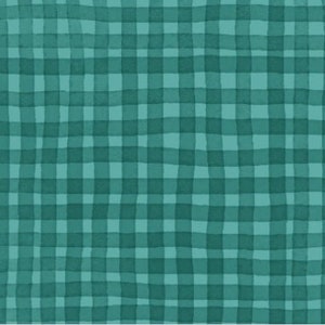 May include: Teal and white gingham fabric with a subtle watercolor effect. The fabric has a checkered pattern with a slightly uneven texture.