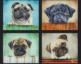 Fabric Panel Make Cushion Upholstery Craft Cotton hand Pulled Pug Beer