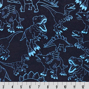 Double Sided Minky Dino Cloud Cuddle® Electric Blue from Shannon Fabrics 3mm face, 4mm backing image 2