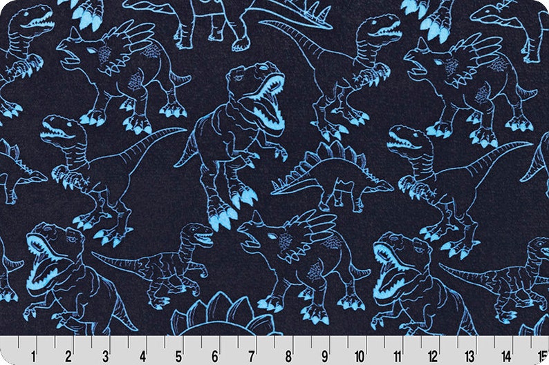 Double Sided Minky Dino Cloud Cuddle® Electric Blue from Shannon Fabrics 3mm face, 4mm backing image 2