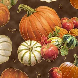 Pumpkin & Gourds in Brown from the Autumn Forest Collection by ©Gina Jane Lee for Quilting Treasures Fabrics - 100% Cotton