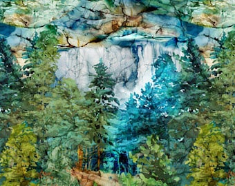 DP26906-66 Cedarcrest Falls (2/3 de yarda) Panel en color verde azulado multicolor de Northcott - Tela 100% algodón