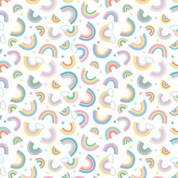 FLANNEL Dreamy Rainbows in White From Twinkle Comfort Flannel Collection by Kanvas Studio Fabrics - 100% Cotton Flannel