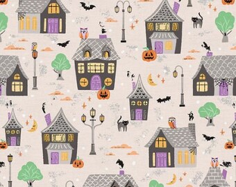 Haunted House in Cream from Halloween Village Collection by Paintbrush Studio Fabric 100% Quilt Shop Cotton