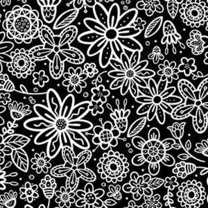 Groovy Garden in Negative from the Basically Black & White Collection 2 by Patrick Lose for Northcott Fabrics - 100% Cotton