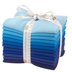 Kona Cotton Sky Gazer Blue FAT QUARTER Bundle From Robert Kaufman- 12 Fabrics Total