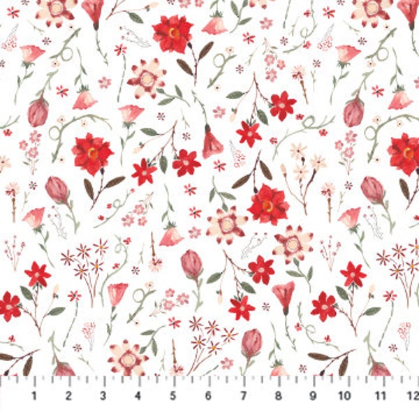 Floral in White - Roses are Red Collection from Figo Fabrics - 100% Cotton Fabric